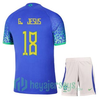 Brazil (G. JESUS 18) Kids Away Jersey Blue 2023/2023