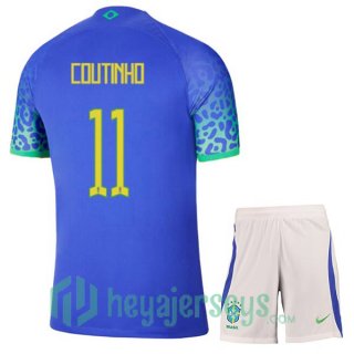 Brazil (COUTINHO 11) Kids Away Jersey Blue 2023/2023