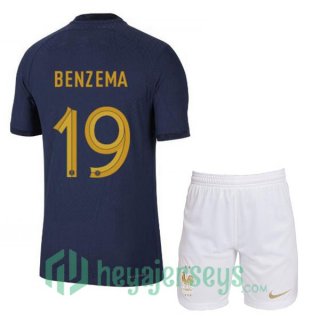 France (BENZEMA 19) Kids Home Jersey Royal Blue 2023/2023