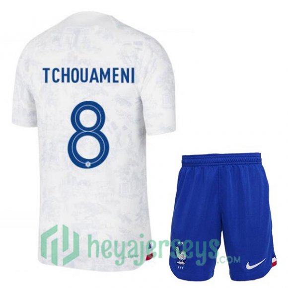 France (TCHOUAMENI 8) Kids Away Jersey White 2023/2023