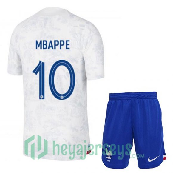 France (MBAPPE 10) Kids Away Jersey White 2023/2023