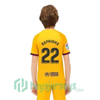 FC Barcelona (RAPHINHA 22) Kids Soccer Jersey Fourth Yellow 2022/2023