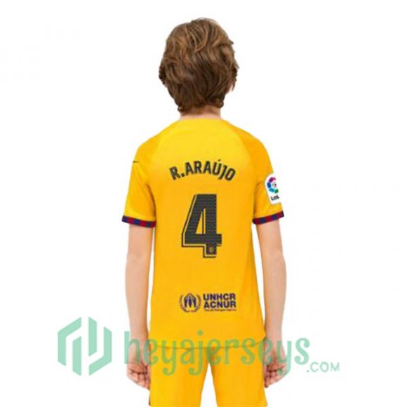 FC Barcelona (R. ARAUJO 4) Kids Soccer Jersey Fourth Yellow 2022/2023