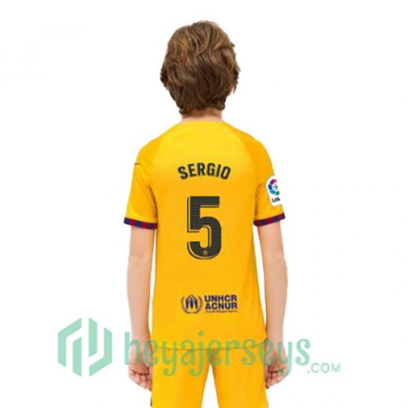 FC Barcelona (SERGIO 5) Kids Soccer Jersey Fourth Yellow 2022/2023
