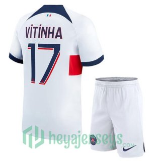 Paris PSG (Vitinha 17) Kids Soccer Jersey Away White 2023/2024
