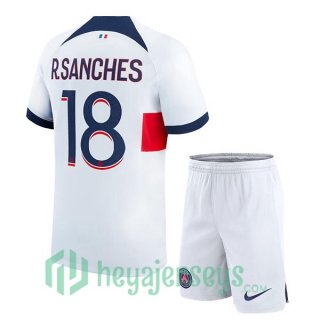Paris PSG (R.Sanches 18) Kids Soccer Jersey Away White 2023/2024