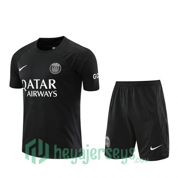 Paris Saint Germain Training T Shirt + Shorts Black 2023/2024