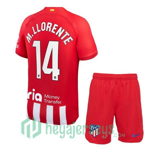 Atletico Madrid (M. Llorente 14) Kids Soccer Jersey Home Red 2023/2024