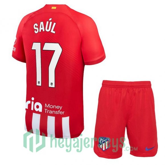 Atletico Madrid (Saúl 17) Kids Soccer Jersey Home Red 2023/2024