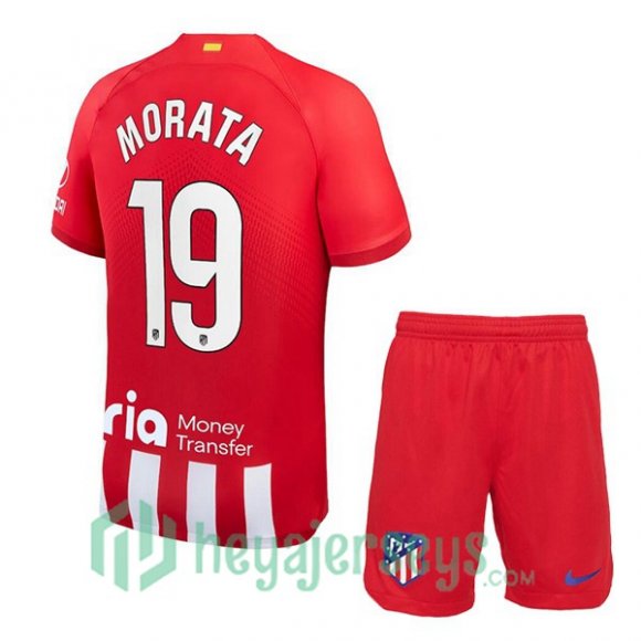 Atletico Madrid (Morata 19) Kids Soccer Jersey Home Red 2023/2024