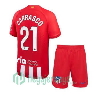 Atletico Madrid (Carrasco 21) Kids Soccer Jersey Home Red 2023/2024