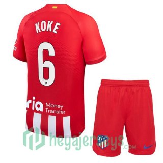 Atletico Madrid (Koke 6) Kids Soccer Jersey Home Red 2023/2024