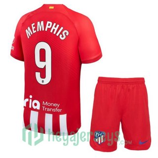 Atletico Madrid (Memphis 9) Kids Soccer Jersey Home Red 2023/2024