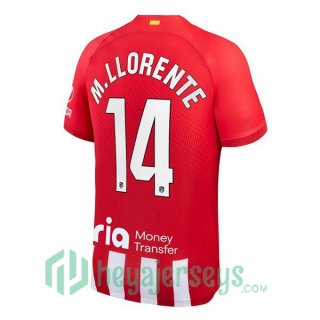 Atletico Madrid (M. Llorente 14) Soccer Jersey Home Red 2023/2024