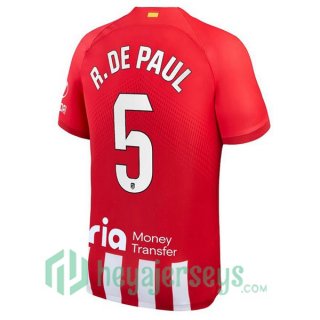 Atletico Madrid (R. De Paul 5) Soccer Jersey Home Red 2023/2024