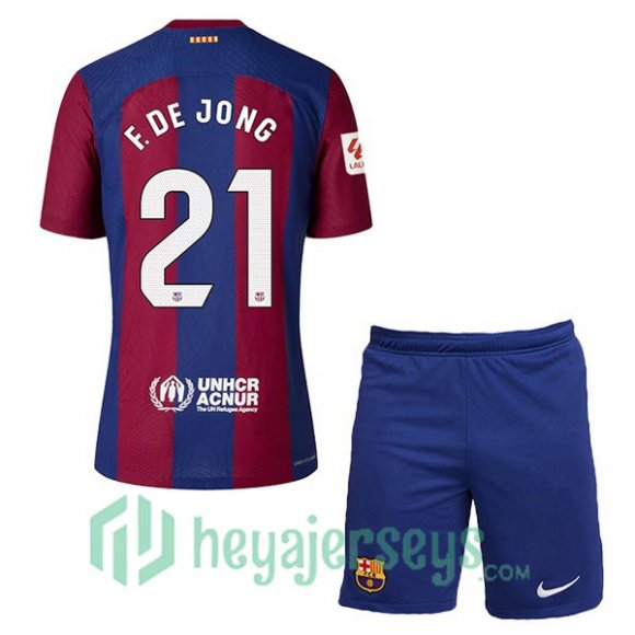 FC Barcelona (F. De JONG 21) Kids Soccer Jersey Home Blue Red 2023/2024