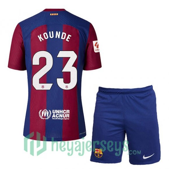 FC Barcelona (KOUNDE 23) Kids Soccer Jersey Home Blue Red 2023/2024