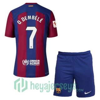 FC Barcelona (O. DEMBÉLÉ 7) Kids Soccer Jersey Home Blue Red 2023/2024