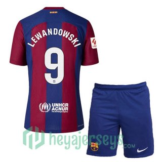 FC Barcelona (LEWANDOWSKI 9) Kids Soccer Jersey Home Blue Red 2023/2024