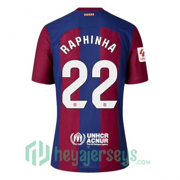 FC Barcelona (RAPHINHA 22) Soccer Jersey Home Blue Red 2023/2024