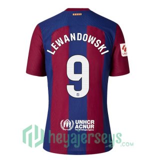 FC Barcelona (LEWANDOWSKI 9) Soccer Jersey Home Blue Red 2023/2024