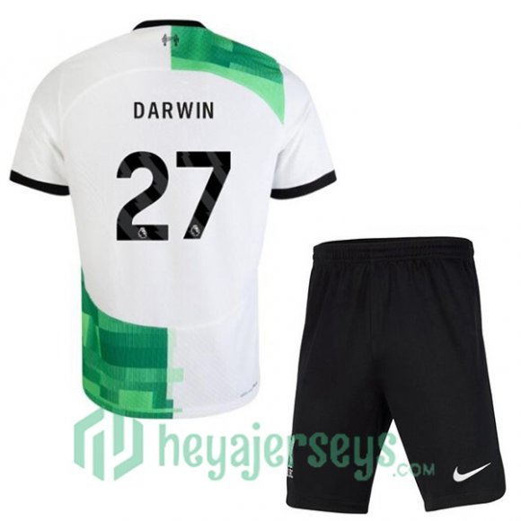 FC Liverpool (DARWIN 27) Kids Soccer Jersey Away White Green 2023/2024