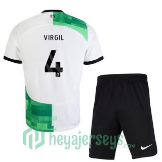 FC Liverpool (VIRGIL 4) Kids Soccer Jersey Away White Green 2023/2024