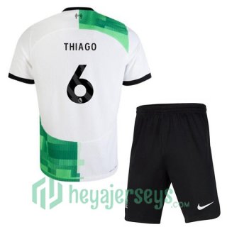 FC Liverpool (THIAGO 6) Kids Soccer Jersey Away White Green 2023/2024