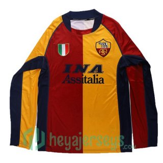 2001-2002 Roma Third Retro Away Jersey Long Sleeve Yellow Red
