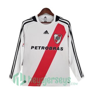 River Plate Retro Home Soccer Jerseys Long Sleeve White Red 2009-2010