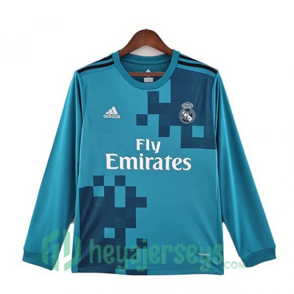 Real Madrid Retro Third Soccer Jerseys Long Sleeve Blue 2017-2018
