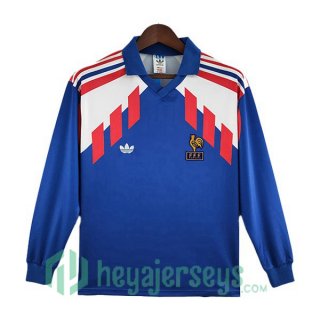 France Retro Home Soccer Jerseys Long Sleeve Blue 1988-1990