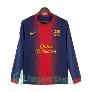 FC Barcelona Retro Home Long Sleeve Soccer Jerseys Purple Red 2012-2013
