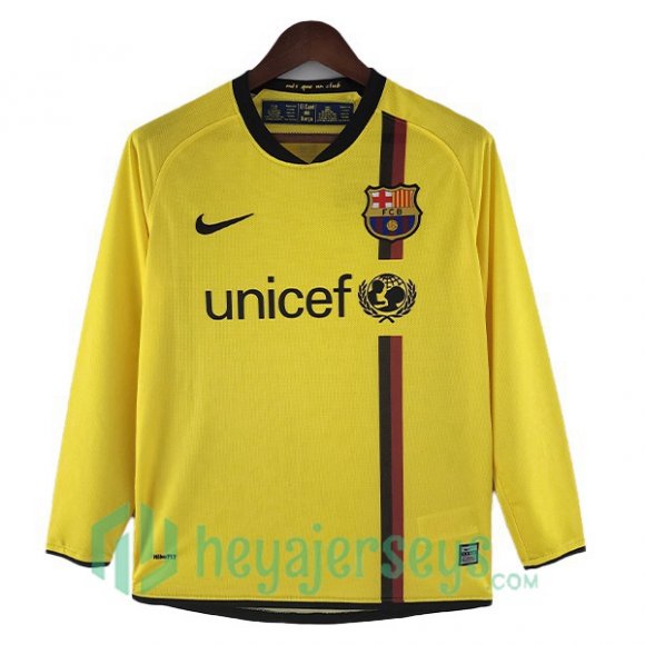 FC Barcelona Retro Away Soccer Jerseys Long Sleeve Yellow 2008-2009