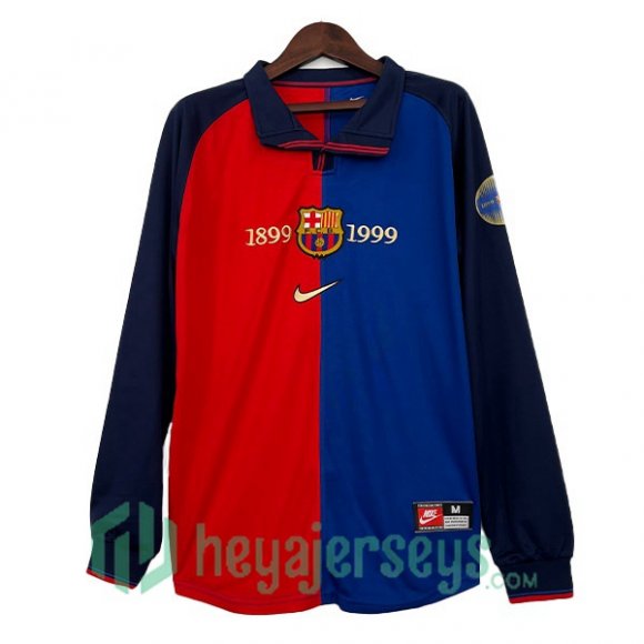 FC Barcelona Retro 100th Anniversary Soccer Jerseys Long Sleeve Red Blue