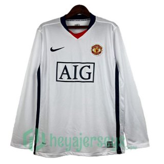 Manchester United Retro Away Soccer Jerseys Long Sleeve White 2007-2008
