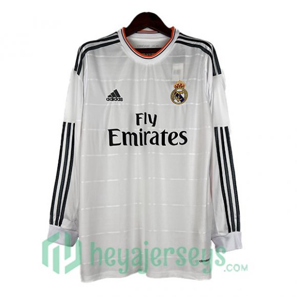 Real Madrid Retro Home Soccer Jerseys Long Sleeve White 2013-2014