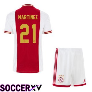 AFC Ajax (Martinez 21) Kids Home Jersey White Red 2022 2023