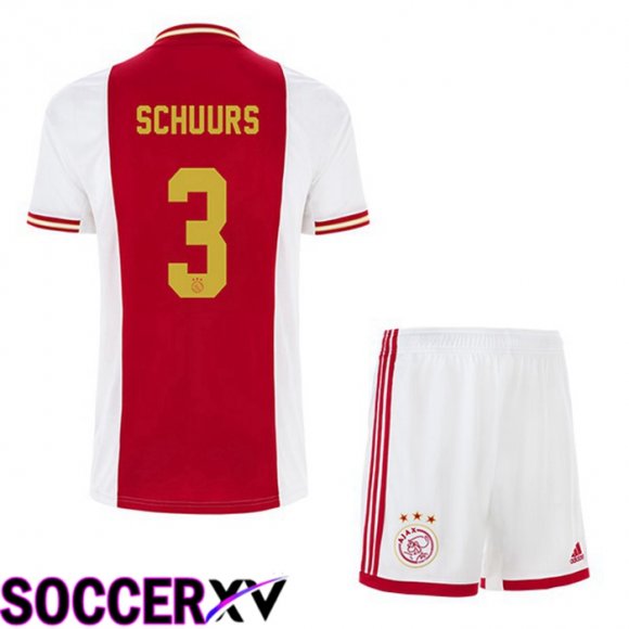 AFC Ajax (Schuurs 3) Kids Home Jersey White Red 2022 2023